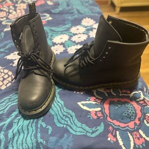 Dr. Martens Black Combat Boots with Yellow Stitching
